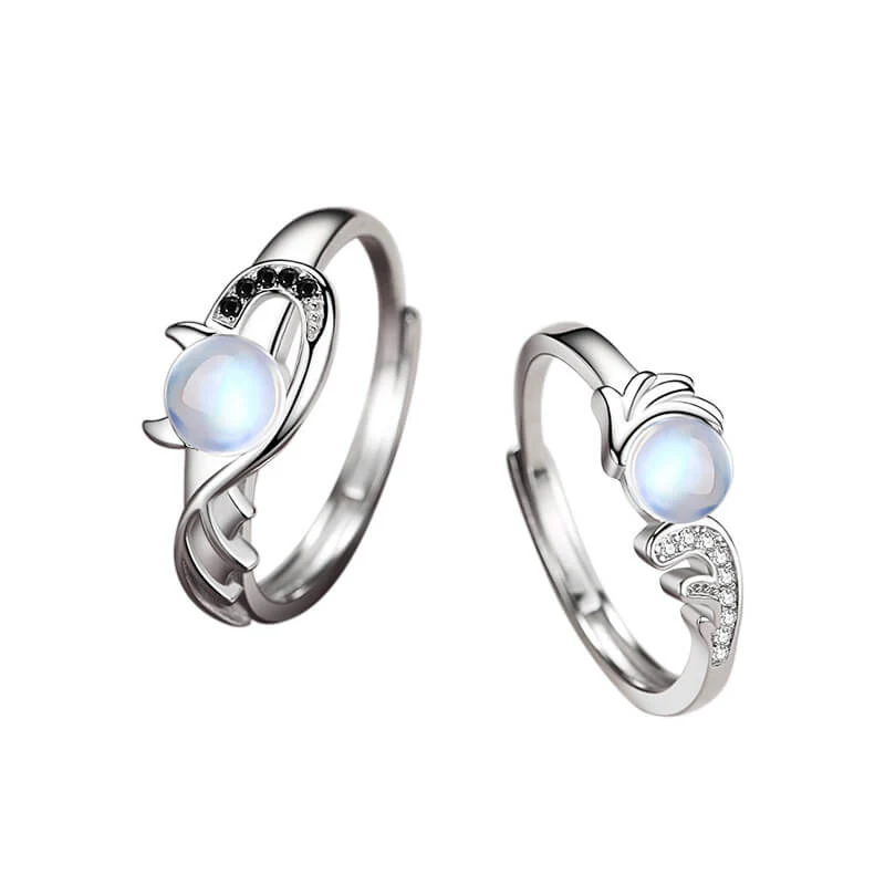 Angel & Devil Moonstone Couple Rings