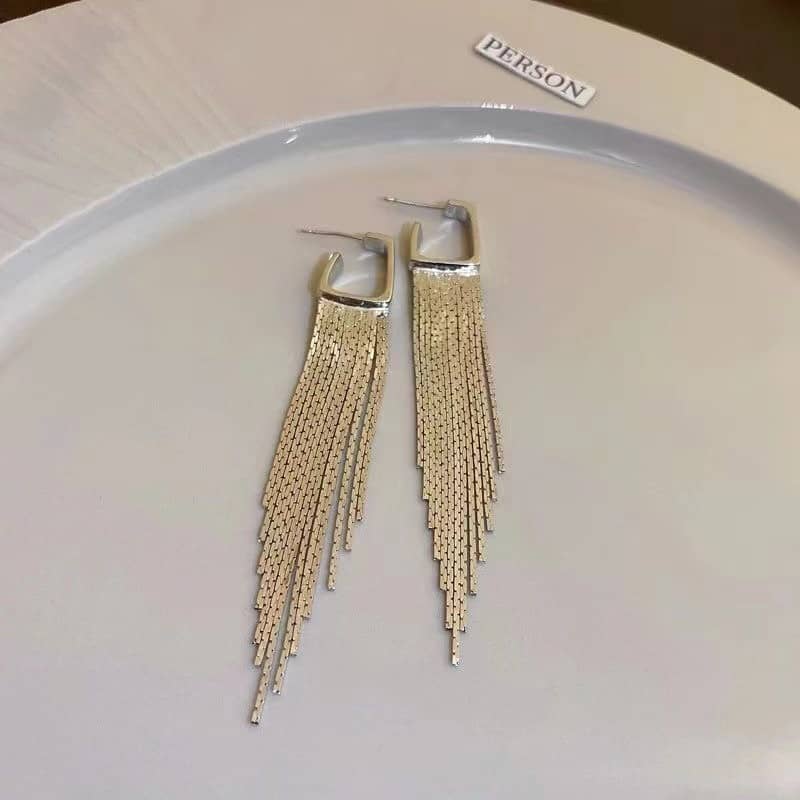 Geometric Tassel Earrings - Silver or Gold - Image 2