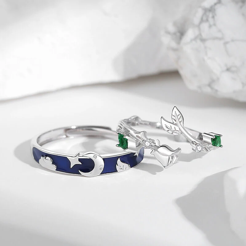 Moonlit Rose Couple Rings