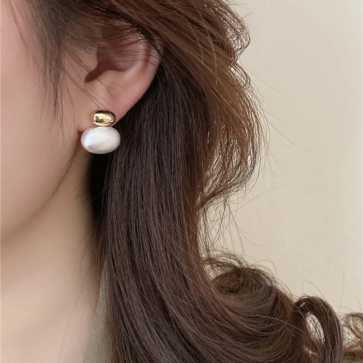Oval Two Tone Brushed Stud Earrings - Silver or Gold