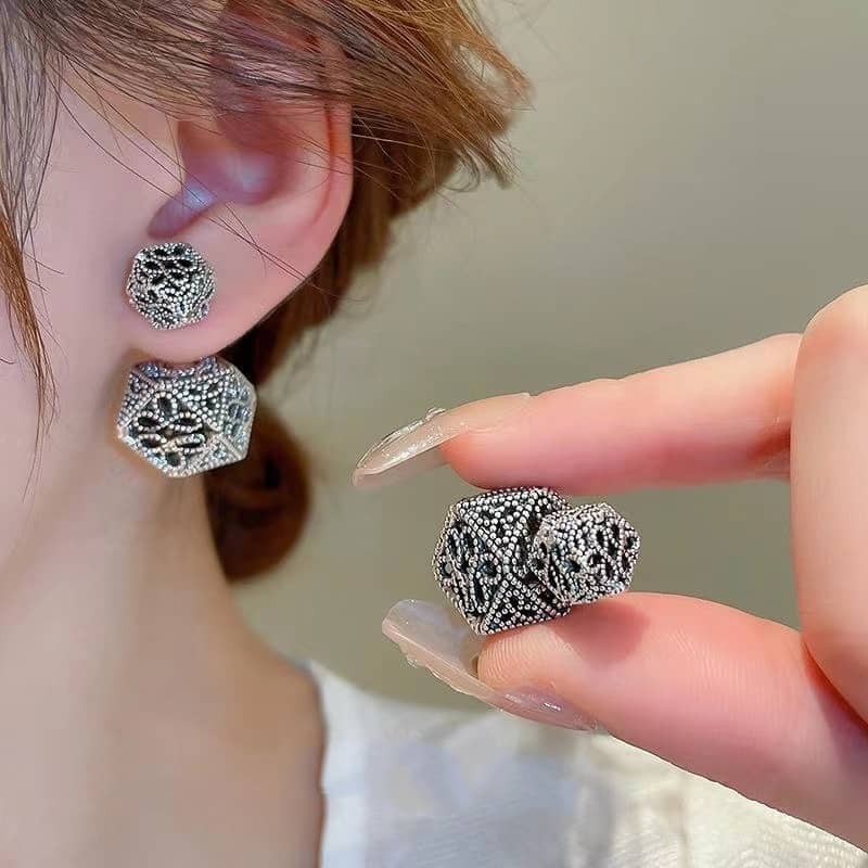 Retro Hollow Square Double Sided Earrings